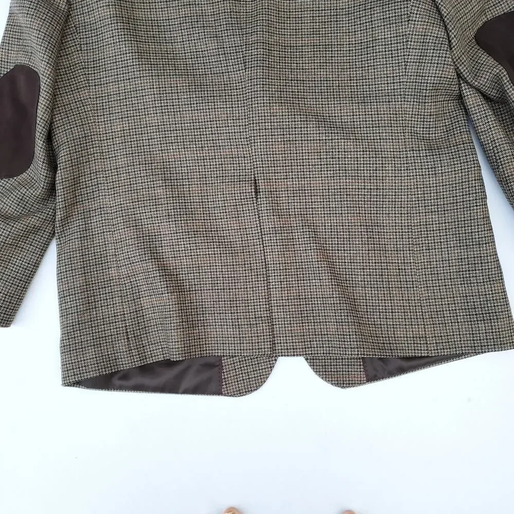 Saddlebred Blazer Sport Coat Academia Wool Blend Elbow Patch Houndstooth 48R